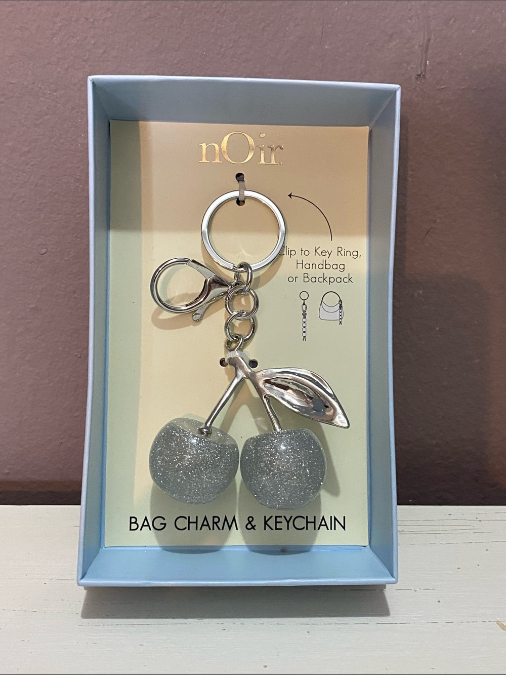 nOir - Silver Glitter Cherry Bag Charm